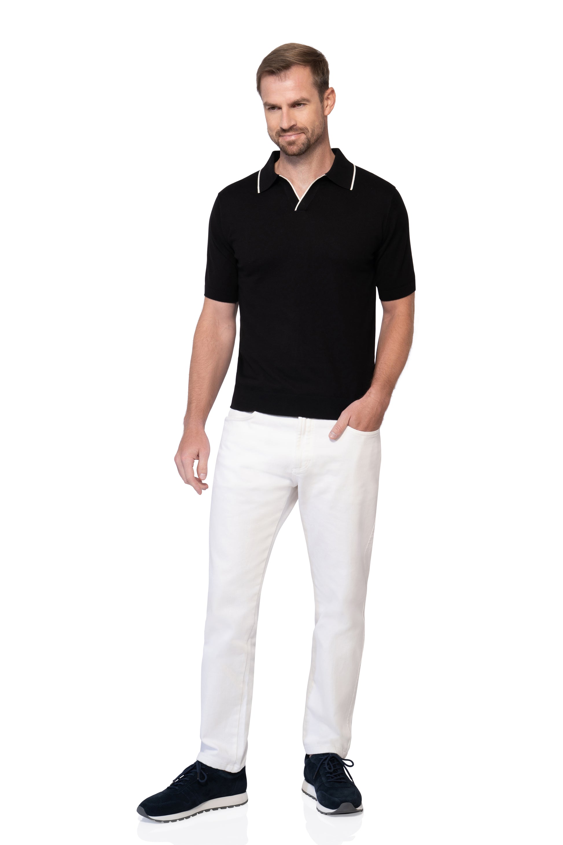 Black Polo Buttonless Cotton