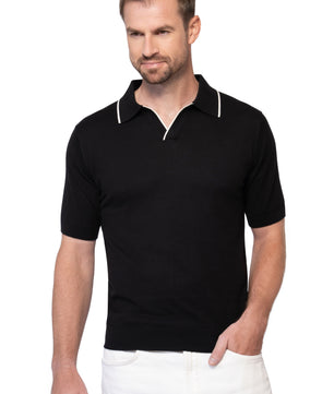 Black Polo Buttonless Cotton