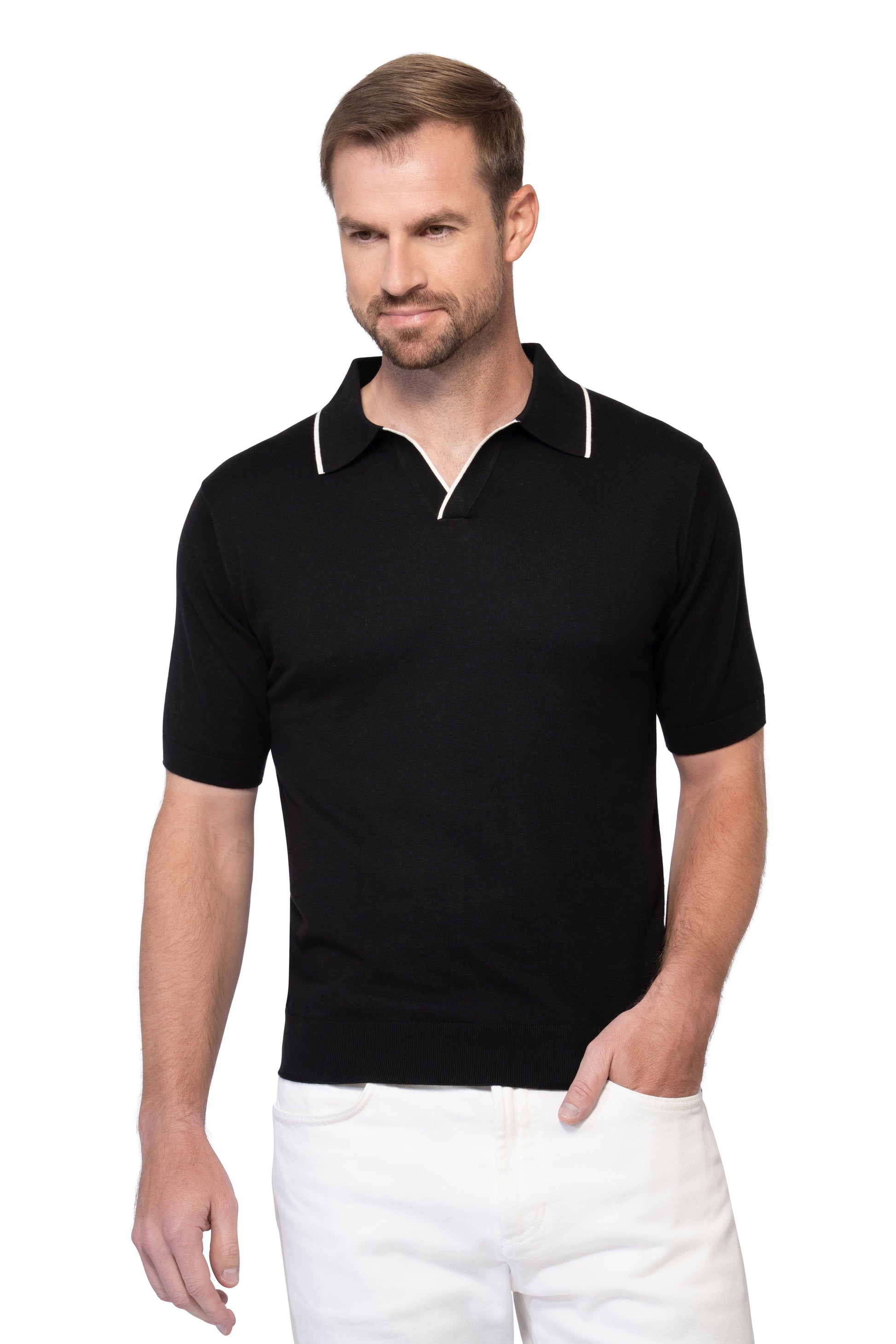 Black Polo Buttonless Cotton