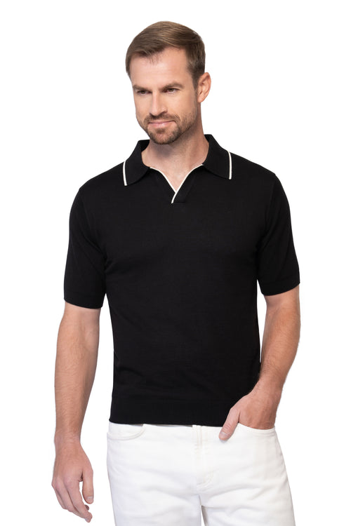 Black Polo Buttonless Cotton