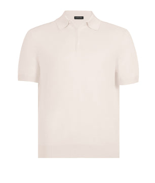Beige Button Polo Cotton Silk