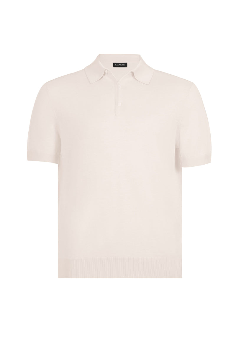Beige Button Polo Cotton Silk