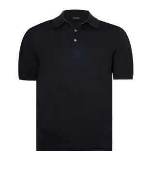 Black Button Polo Cotton Silk
