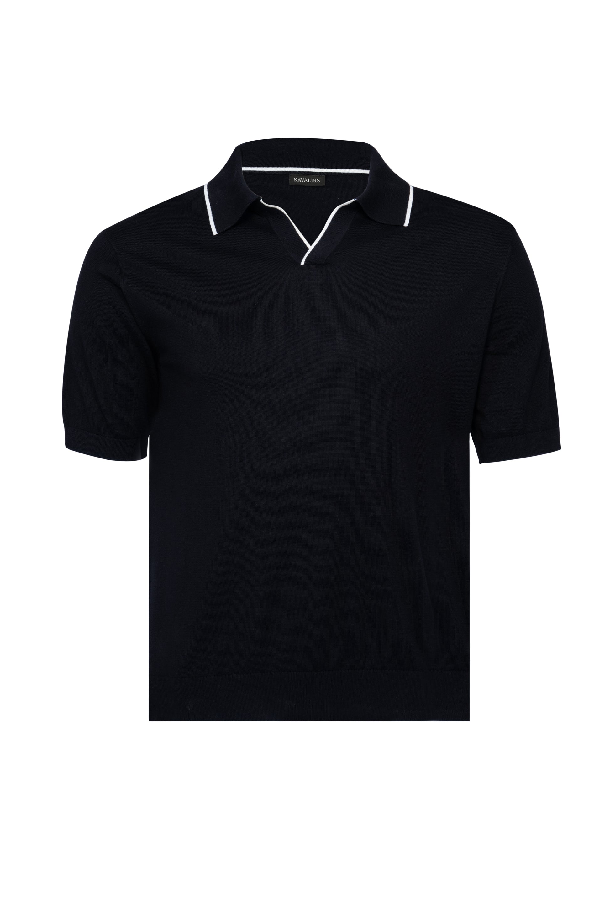 Black Polo Buttonless Cotton