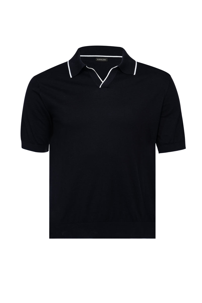 Black Polo Buttonless Cotton