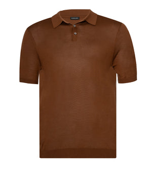 Brown Button Polo Cotton Silk