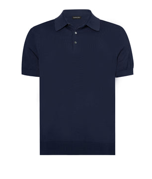 Navy Button Polo Cotton Silk