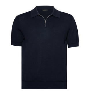 Navy Polo Zip Silk Cotton