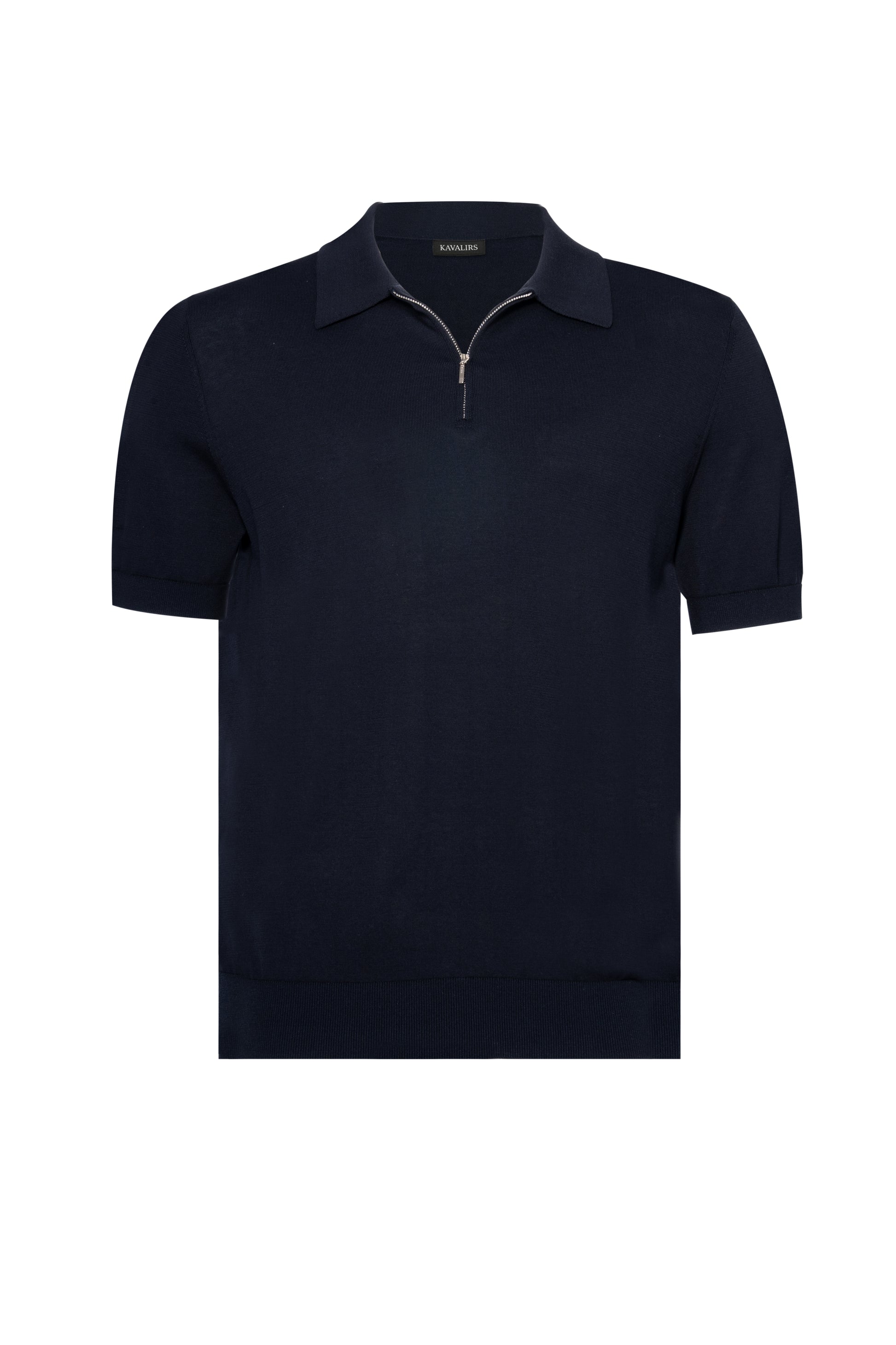 Navy Polo Zip Silk Cotton