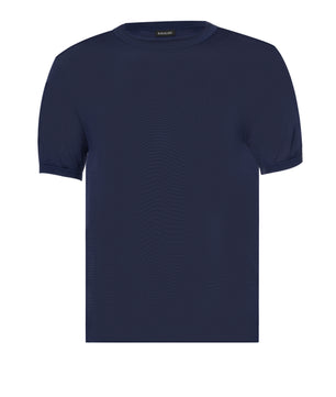 Navy Round Neck T shirt Silk