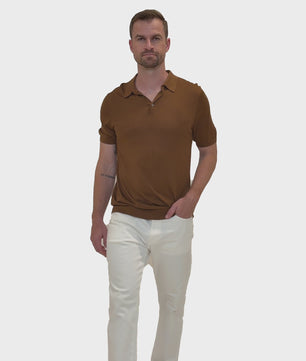 Brown Polo Button Mulberry Silk